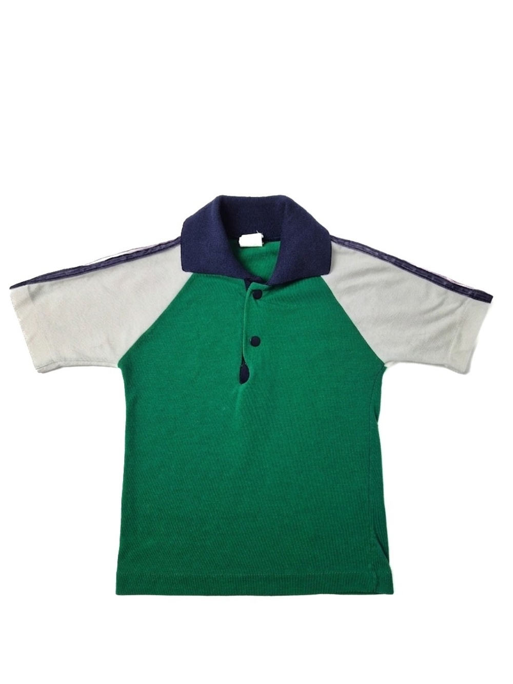 Vintage 70s Argo Ribbon Stripe Polo Shirt Green Raglan Single Stitch Kids 3T